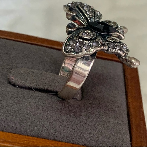 Rhinestones Marcasite Sterling Silver Plated Butterfly Adjustable Ring - Picture 4 of 8